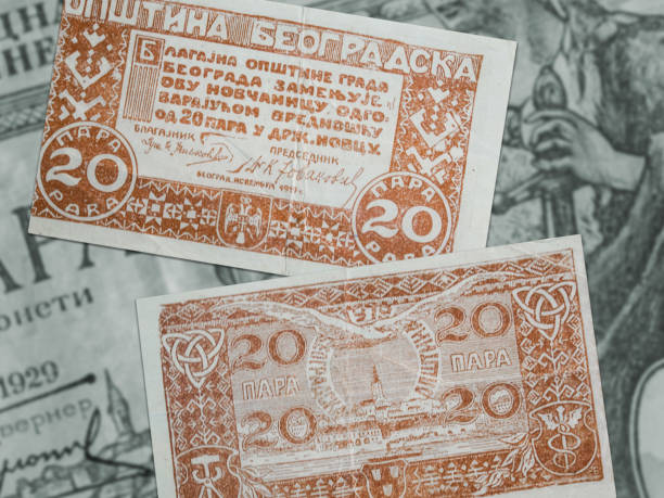 istock Rare vintage Belgrade County banknotes from 1919, 20 para 1367810509