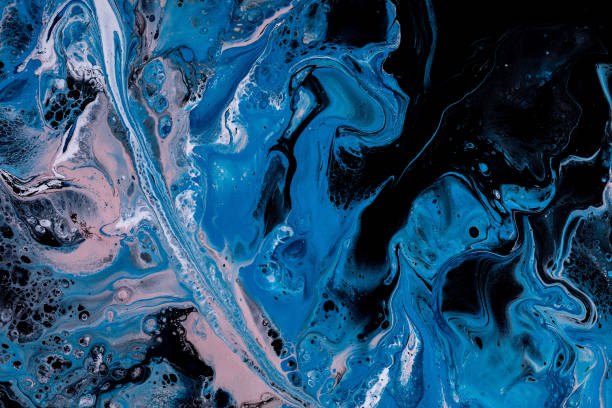 istock Bright acrylic background, abstract fluid art with sea, waves, sky, feather with smooth lines, streaks, cells. 1367810772
