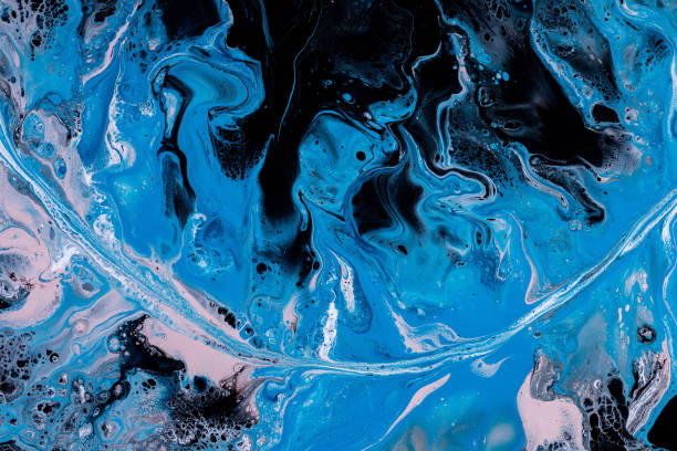istock Abstract fluid art with smooth lines, spots, stains, bright acrylic background. 1367810906