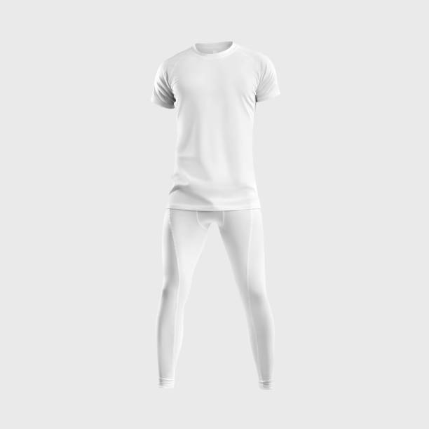 макет белого компрессионного нижнего белья, 3d-рендеринг, мужская футболка, брюки, леггинсы, изолированные на фоне. - underwear men t shirt white стоковые фото и изображения