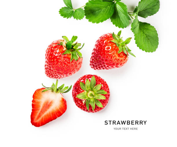 istock Strawberry fruits and leaves creative layout 1367813431