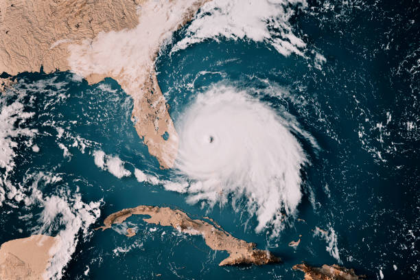 Hurricane Dorian 2019 Topographic Map 3D Render Neutral stock photo