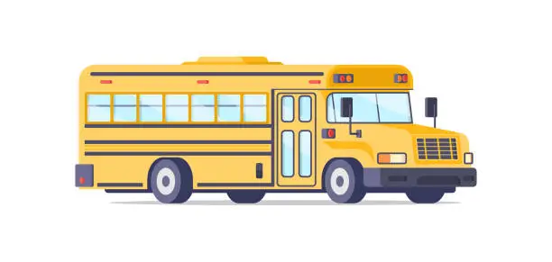 Vector illustration of Yellow school bus isometric vector illustration. Classic American passenger transportation pupils
