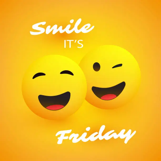 Vector illustration of Smile! It's Friday - Weekend's Coming Concept with Emoticons