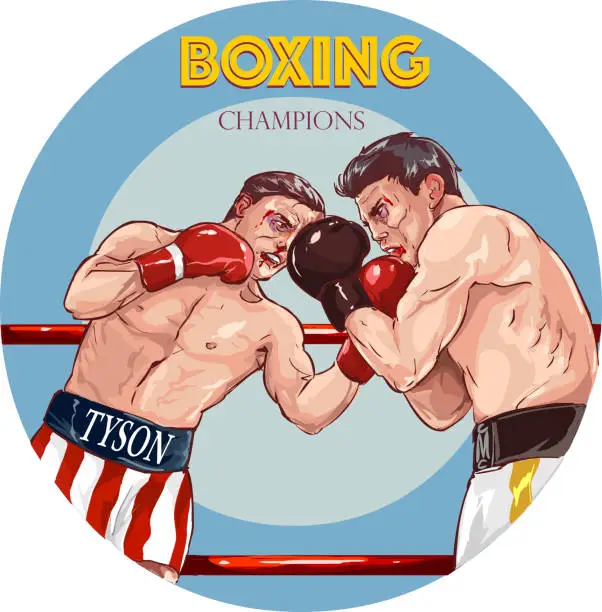 Vector illustration of Two Male Boxers In Upright Stance In Boxing Ring