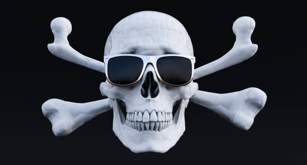 white Human skulls and Crossbones with sunglasses on black background,