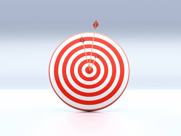 istock 3d Render Front view Focus Red Dartboard and Arrows concept on Blue Background stock photo 1367819307