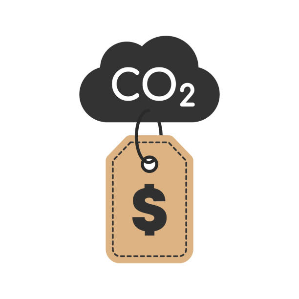 ilustraciones, imágenes clip art, dibujos animados e iconos de stock de etiqueta de precio adjunta a una nube de co2. idea del costo del dióxido de carbono. - emitter