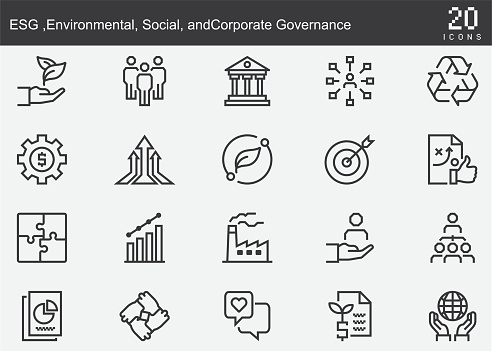 ESG, Environmental, Social, and Corporate Governance Line Icons