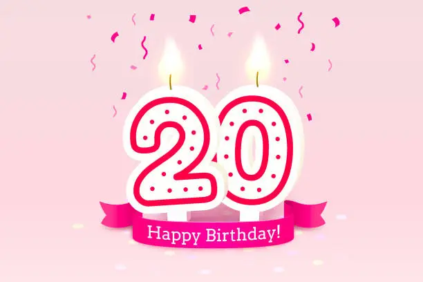 Vector illustration of Happy Birthday years. 20 anniversary of the birthday, Candle in the form of numbers. Vector