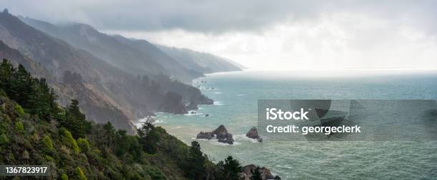 Rugged California Coastline Stock Photo - Download Image Now - Rain, California, Big Sur