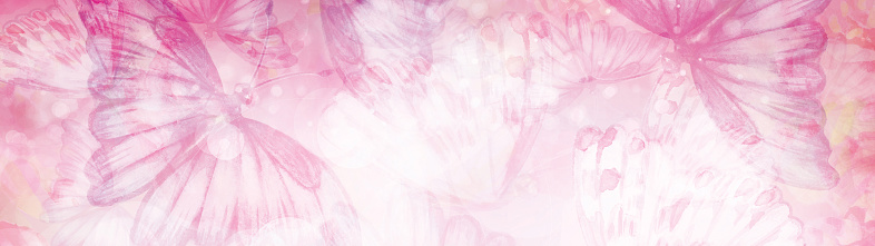 Abstract, pink, bokeh background,  flora and  butterflies. Illustration.