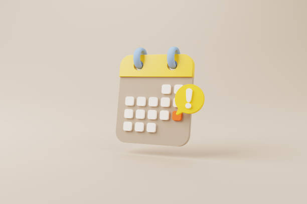istock Notification icon and calendar deadline on brown background. 3d rendering illustration 1367829732