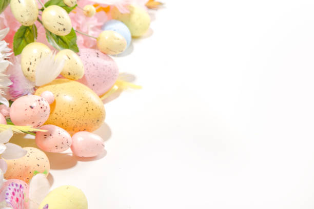 istock Easter holiday background with flowers and eggs 1367834567
