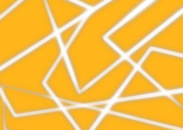 Abstract art background yellow color with white neon lines. Backdrop with fluorescent light. Stripe geometric pattern. Modern graphic design with futuristic element.