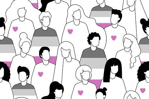 asexual people seamless pattern. International Day of Asexuality,April 6. background crowd of people with asexuality flag colors.asexual person.sex orientation concept. culture of america gender minorities. . gender identity.support for movement activists