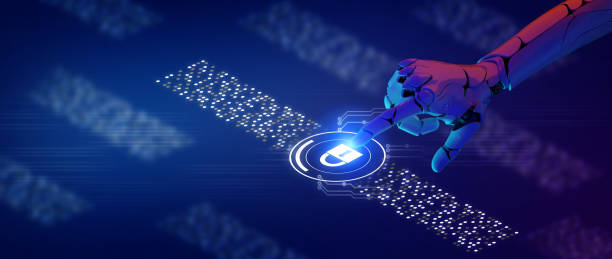 istock Cybersecurity, internet scam, cybercrime, 3D robot with graphic symbol of digital network technology computer virus attack risk protection, privacy data hacking, AI artificial intelligence firewall 1367839564