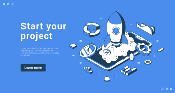 Start your project isometric internet banner landing page with place for text vector illustration vector art illustration