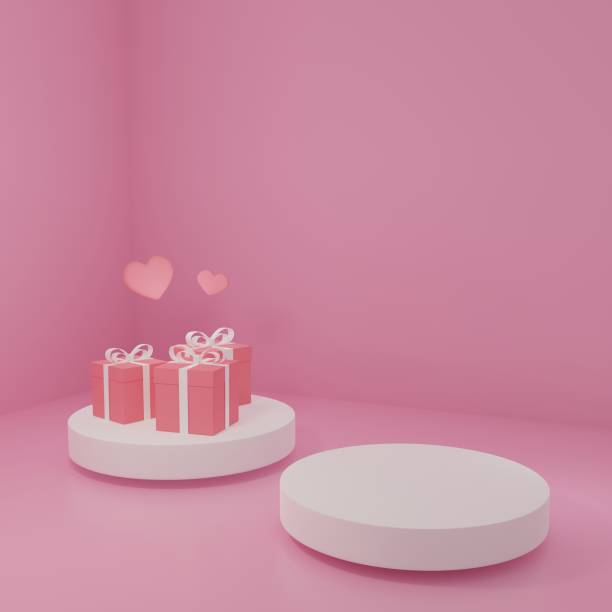 istock 3d rendering Decorative gift box around product stand , love and valentine's day celebrate, 1367840262