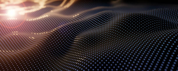 istock Abstract blue dots design with mountain shape - business template background with empty space for text - 3d render 1367841310