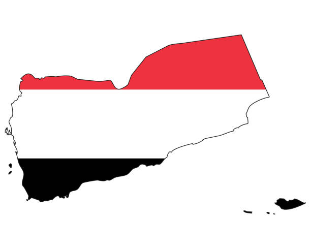 illustrazioni stock, clip art, cartoni animati e icone di tendenza di mappa dello yemen con bandiera - contorno di uno stato con una bandiera nazionale - yemen