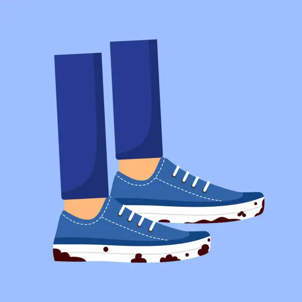 Vector illustration of Dirty shoes concept vector illustration. Unclean sneakers in flat design.