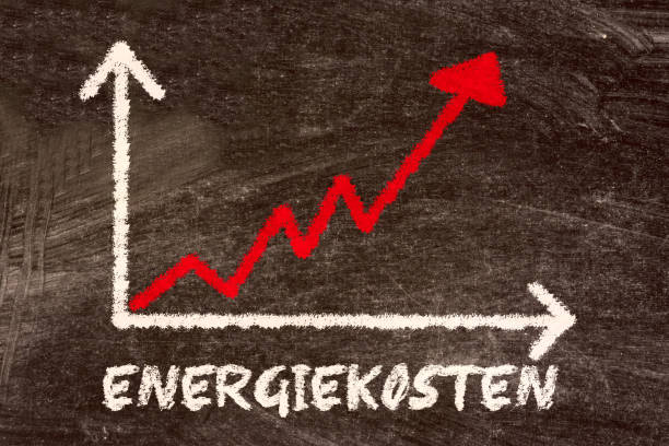 A board shows rising energy costs