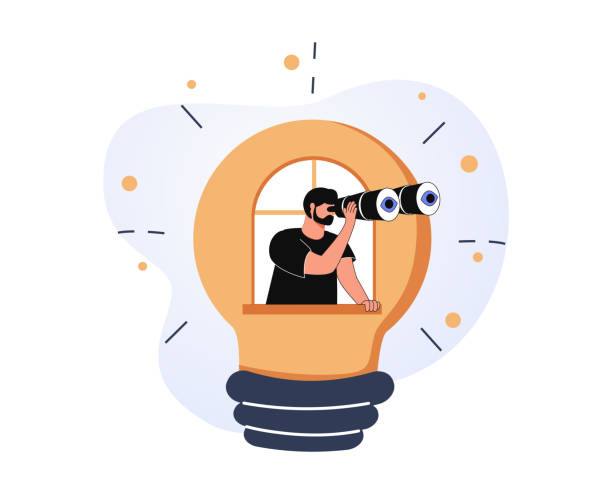 illustrazioni stock, clip art, cartoni animati e icone di tendenza di creatività per aiutare a vedere opportunità di business, visione per scoprire nuove soluzioni o idee, curiosità, ricerca del successo - initiative innovation business aspirations