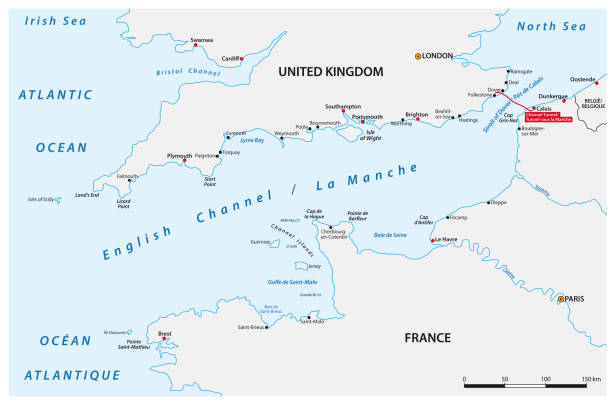 векторная карта ла-манша между великобританией и францией - southeast england england hampshire portsmouth england stock illustrations