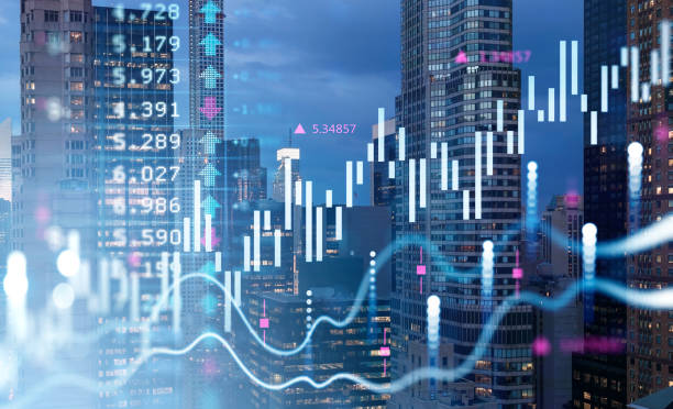 istock New York city skyscraper downtown panoramic view. Financial chart 1367849531