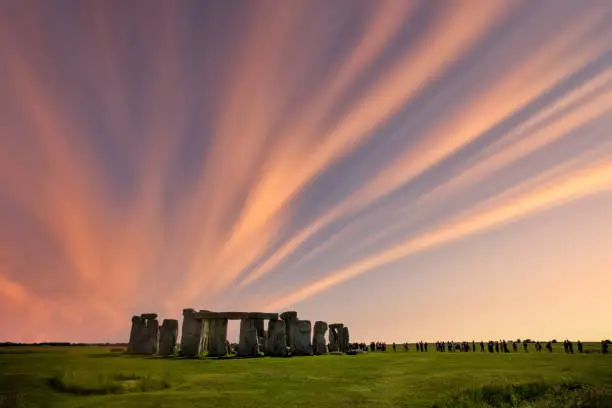 Stonehenge at sunset on winter solstice.