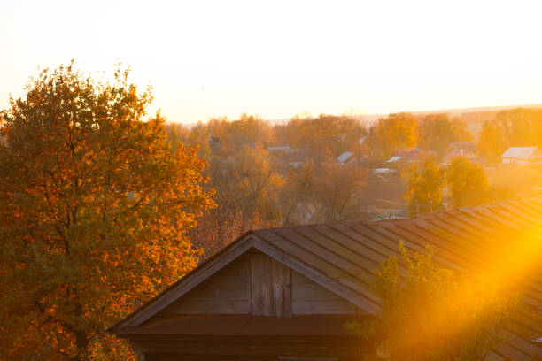 View on a village in autumn. High point of view