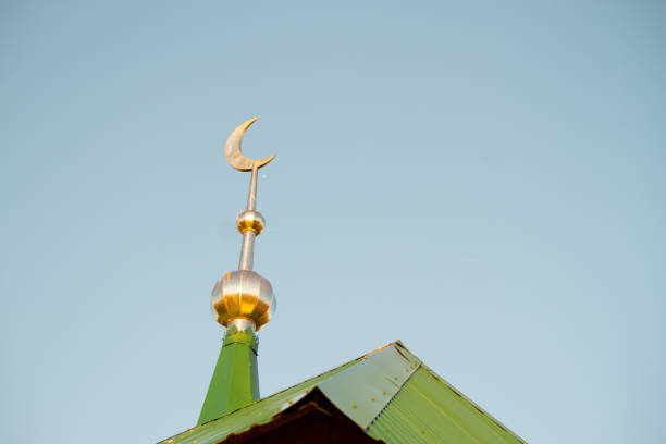 Close-up Kazan minaret in blue sky