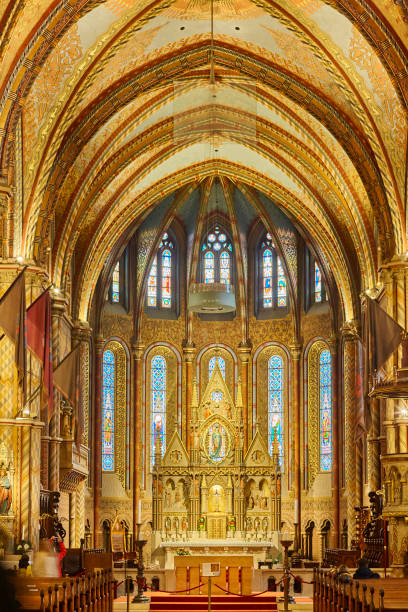 istock St. Matthias neogothical cathedral interior. Budapest landmark. Hungary 1367857318