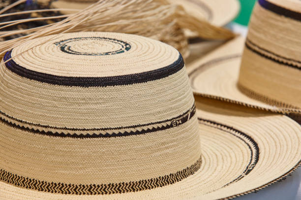 Traditional handmade panama hat. Classic elegant headwear. Panama stock photo