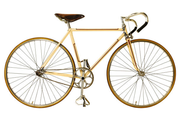 bicicleta de carreras amarilla retro de los años setenta con un piñón fijo - racing bicycle fotografías e imágenes de stock