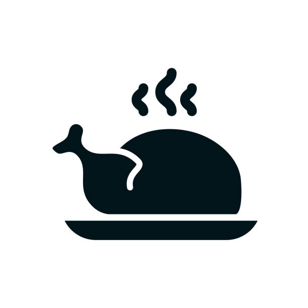 ilustrações de stock, clip art, desenhos animados e ícones de roasted chicken solid icon - turkey white background bird thanksgiving