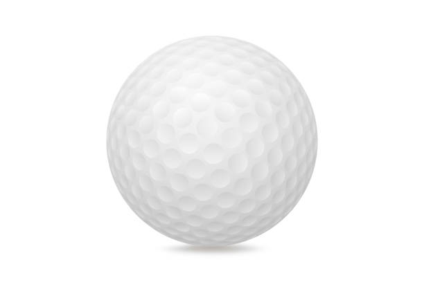ilustraciones, imágenes clip art, dibujos animados e iconos de stock de pelota de golf aislada sobre fondo blanco, profundidad de campo completa, trayectoria de recorte. pelota de golf blanca tradicional para el deporte - pelota de golf