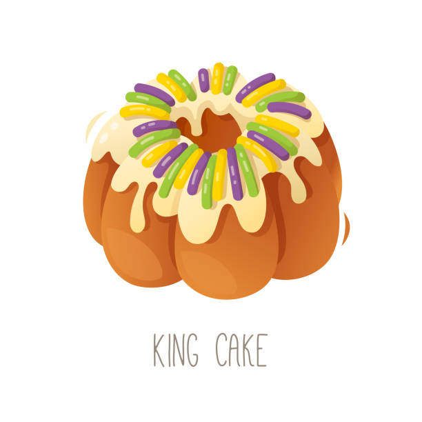 ilustrações de stock, clip art, desenhos animados e ícones de collection of cakes, pies and desserts for all letters of alphabet. letter k - king cake. popular cake for catholic holidays. - bolo rei