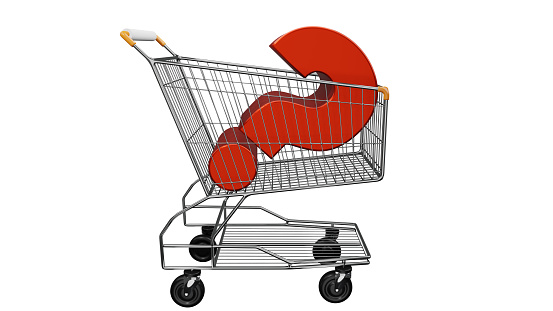 Question Mark Symbol in the shopping cart isolated on a white background with Clipping Path 8K