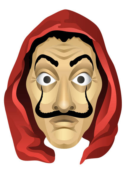 stockillustraties, clipart, cartoons en iconen met hooded mustache mask. scary man with mustache mask in red hood. - man met mondkapje