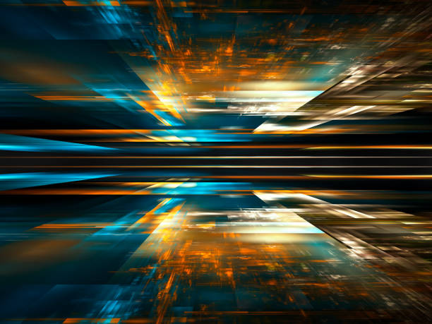 Blue and orange fractal perspective background - abstract 3d illustration