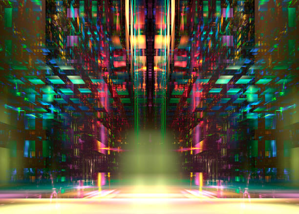 Abstract multicolored background - portal or entrance made of translucent blocks. Computer 3D illustration - fractal. Science fiction, space exploration, esotericism theme.