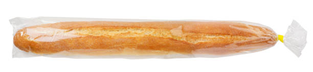 istock Baguette in a transparent package on a white background, isolated. Top view 1367865828