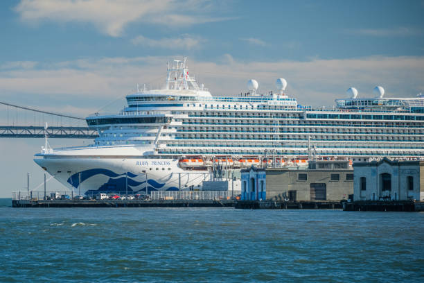 San Francisco, CA USA - November 22, 2021: Princess Cruise line's Ruby Princess docks in San Francisco Bay over the Thanksgiving holiday prior to CDC shut down over Covid-19 spread.