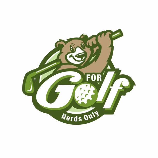 ilustraciones, imágenes clip art, dibujos animados e iconos de stock de diseño de icono de plantilla de palo de golf con icono de oso - golfer animal activity recreational pursuit