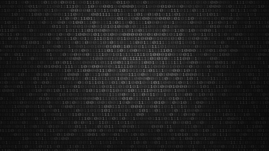Black digital screen with encryption data background. Big data with binary computer code. Safe your data. Cyber internet security concept. Security and protection your privacy data 3d illustration.