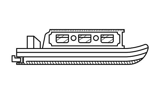 Narrow Boat coloring page for kids. Narrow Boat side view isolated on white background.