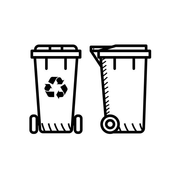 Recycle garbage bin icon. Trash can black and white Recycle garbage bin icon. Trash can black and white. Side and front view. garbage can stock illustrations