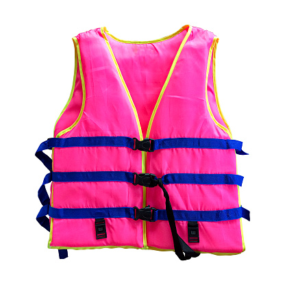 Pink life jacket isolated on white background with clipping path